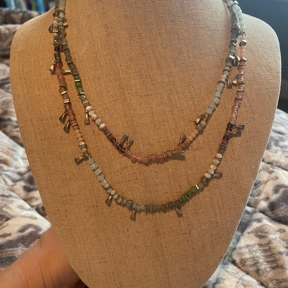 Stella & Dot Pink and Green Cross Charm Necklaces